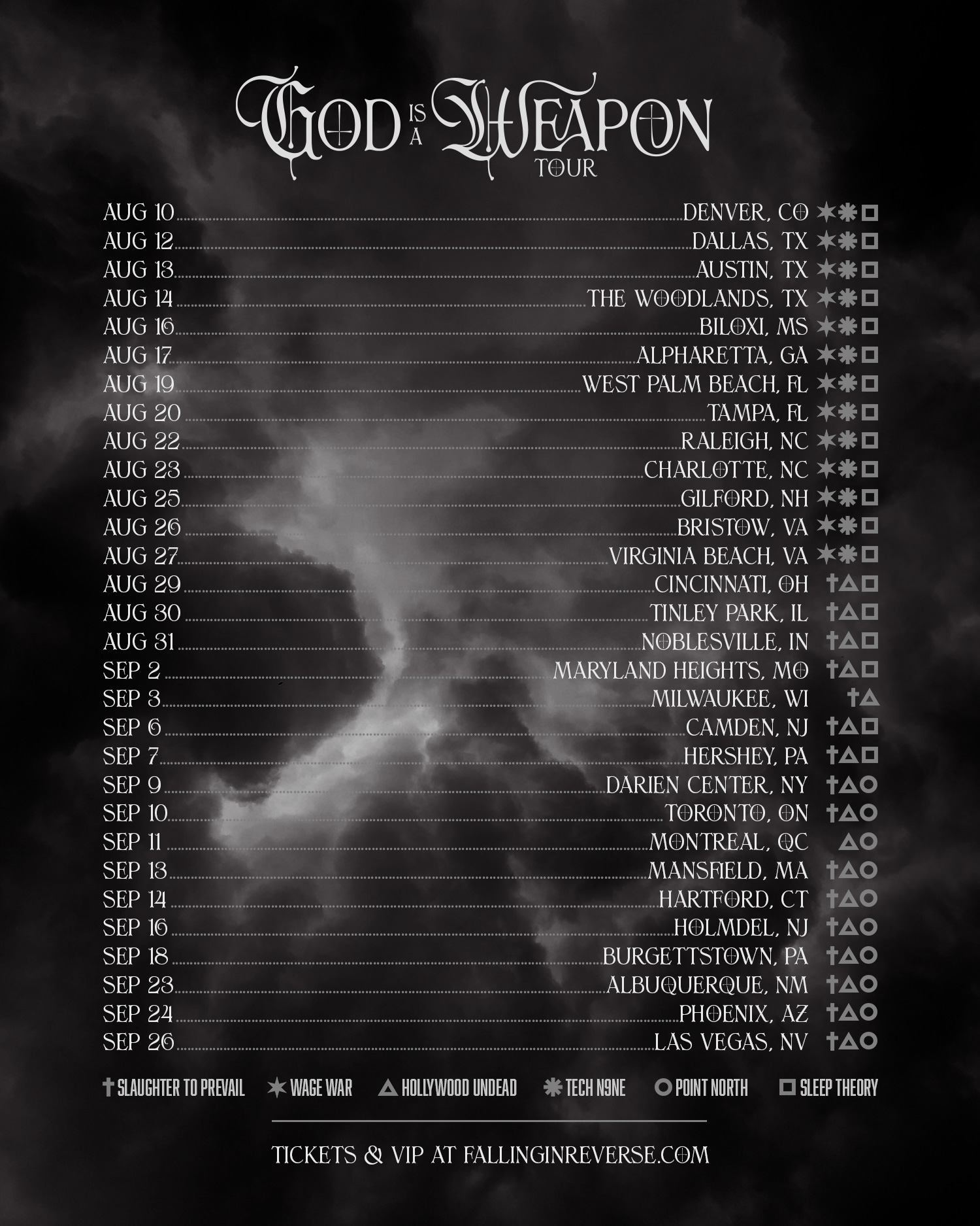 Falling In Reverse God Is a Weapon Tour Poster 2025